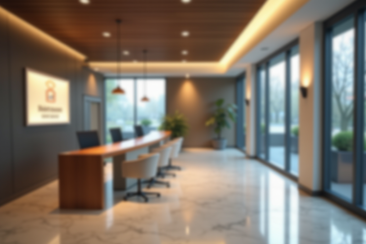 Espace d accueil professionnel avec signalétique intérieure