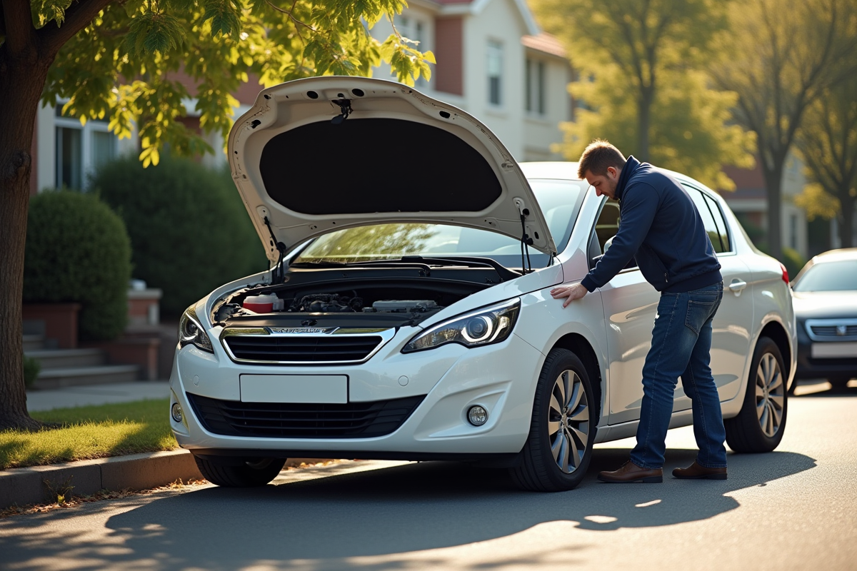Mecanicien vérifiant le niveau d huile sur une Peugeot 408