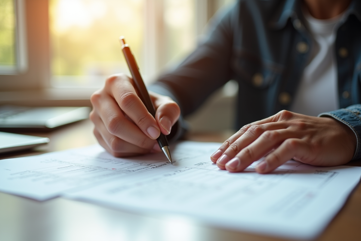 Personne confiante remplissant des formulaires chez elle