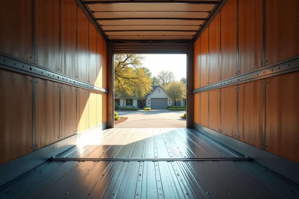 Espace de chargement vide du camion avec portes ouvertes