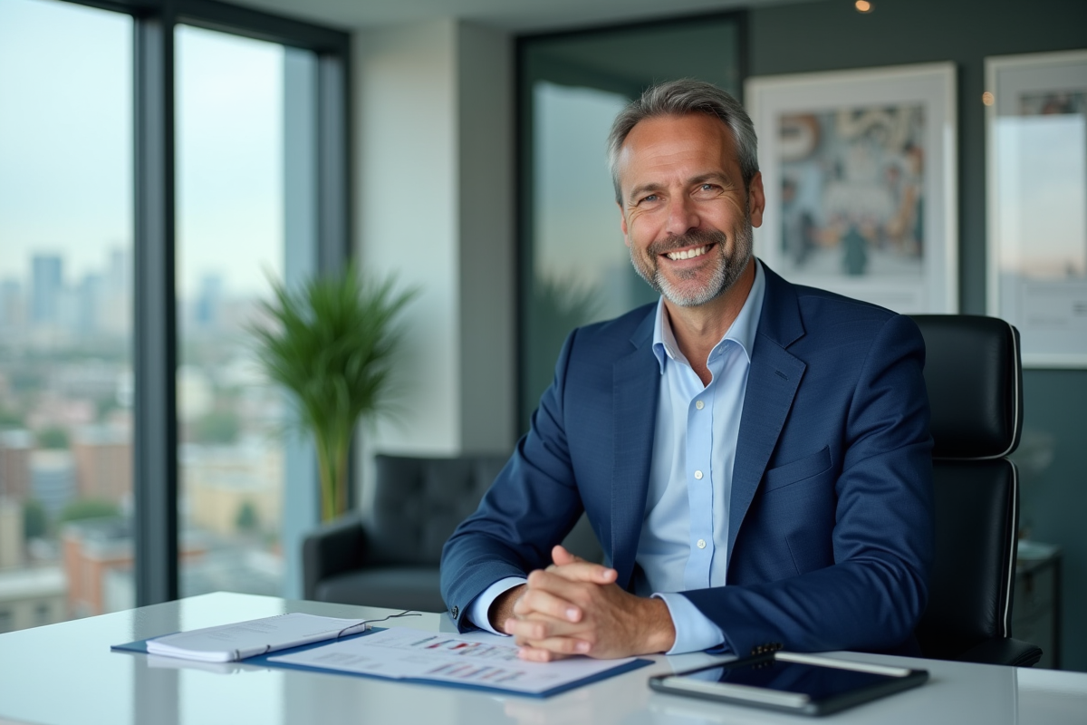 Conseiller en prêt immobilier dans un bureau professionnel