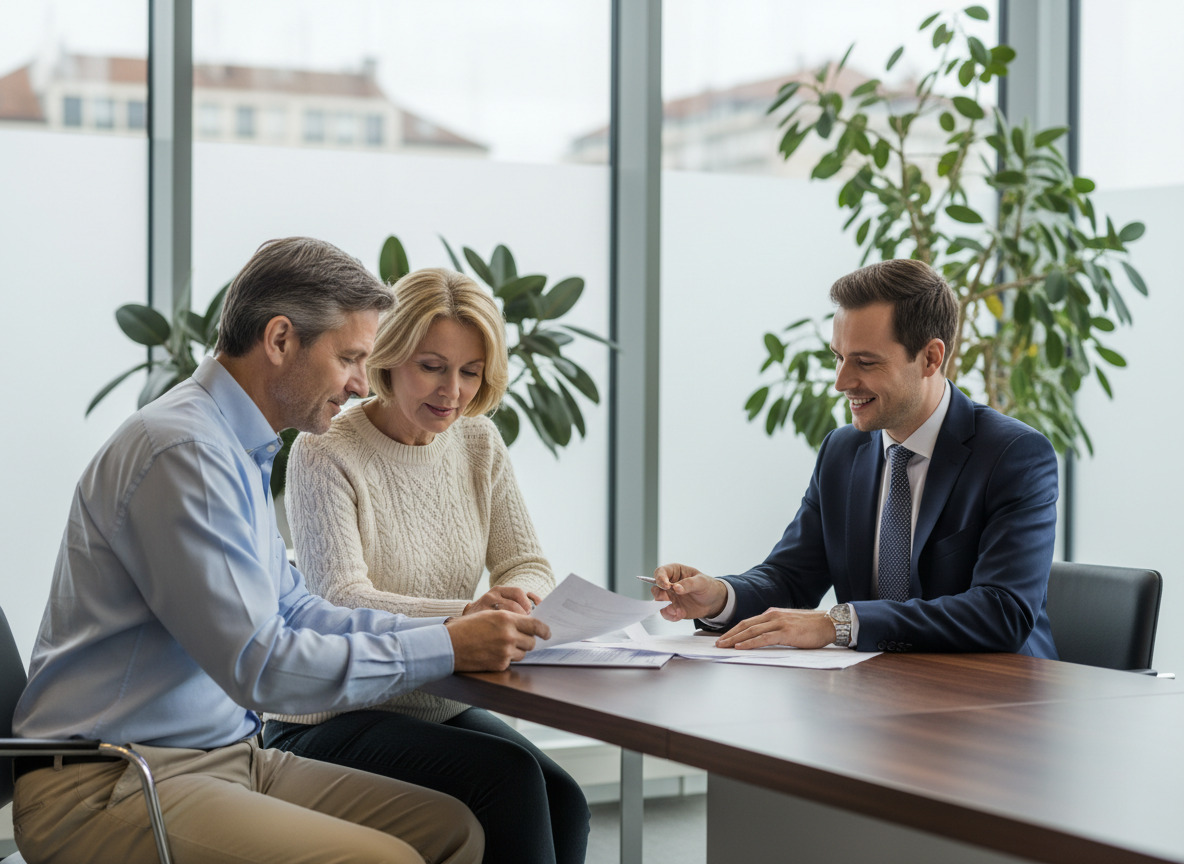 Couple examinant des documents pour un crédit à la consommation