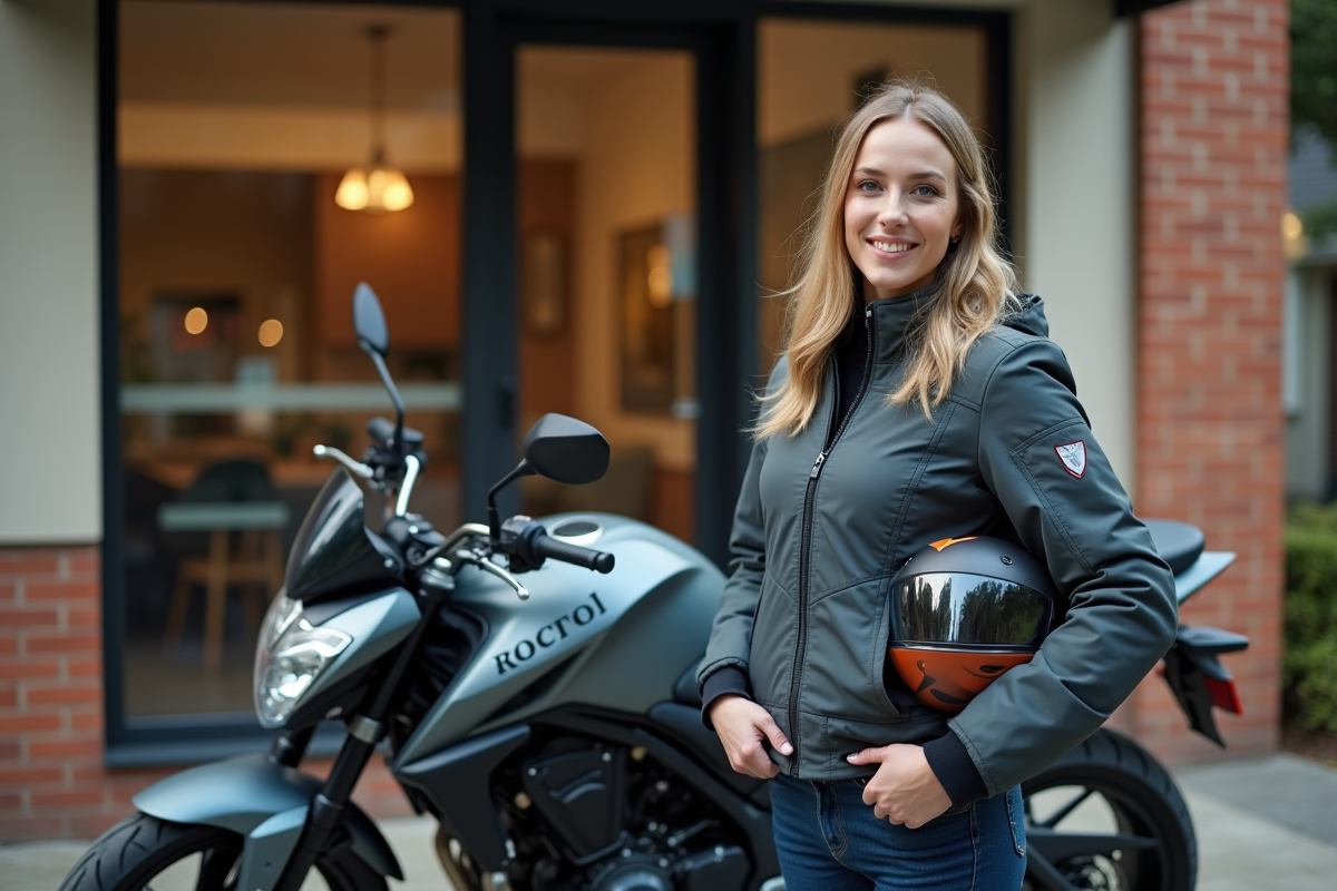 Femme confiante devant une agence d