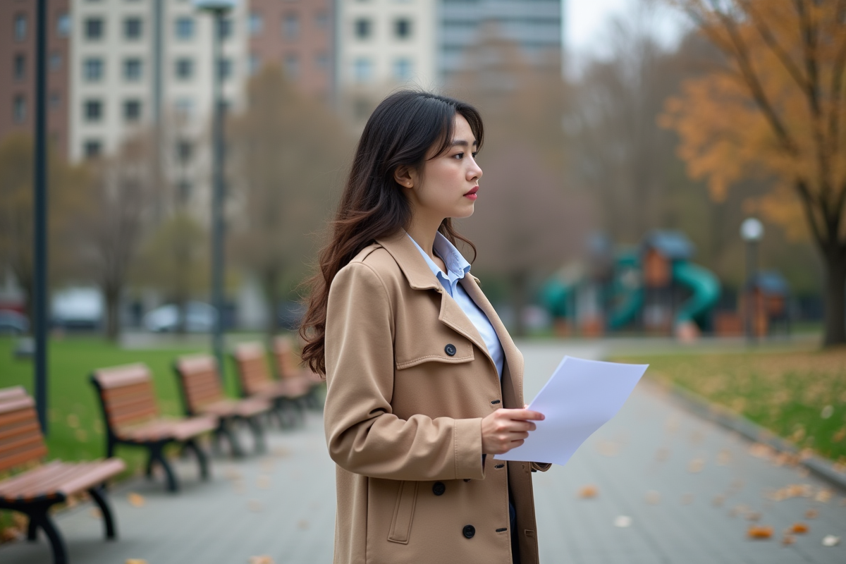 Jeune femme pensant dans un parc en automne