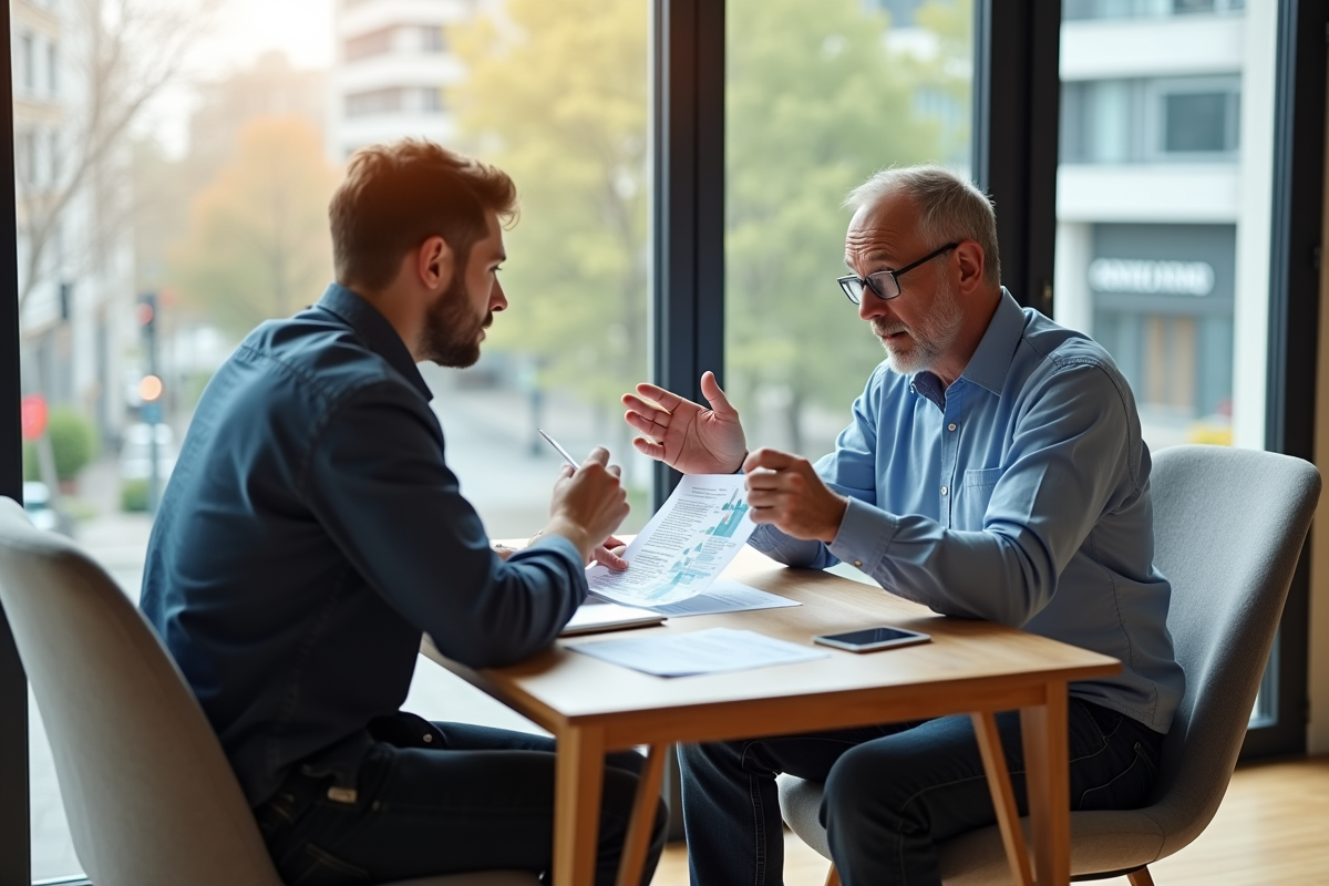 Homme discute de dépenses locatives avec un conseiller dans un appartement