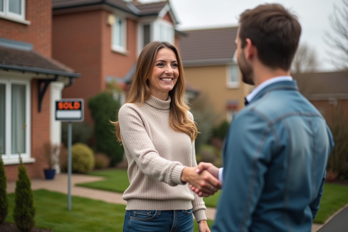 Femme souriante serrant la main d