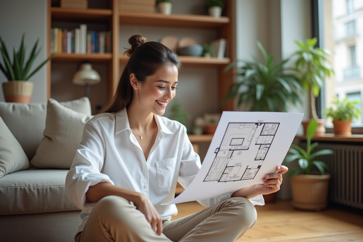 Jeune femme examinant un plan d