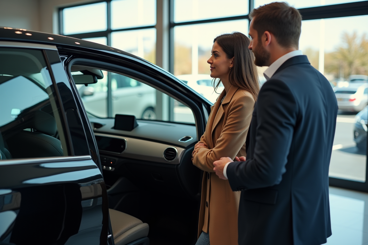 Femme discutant avec un vendeur près d