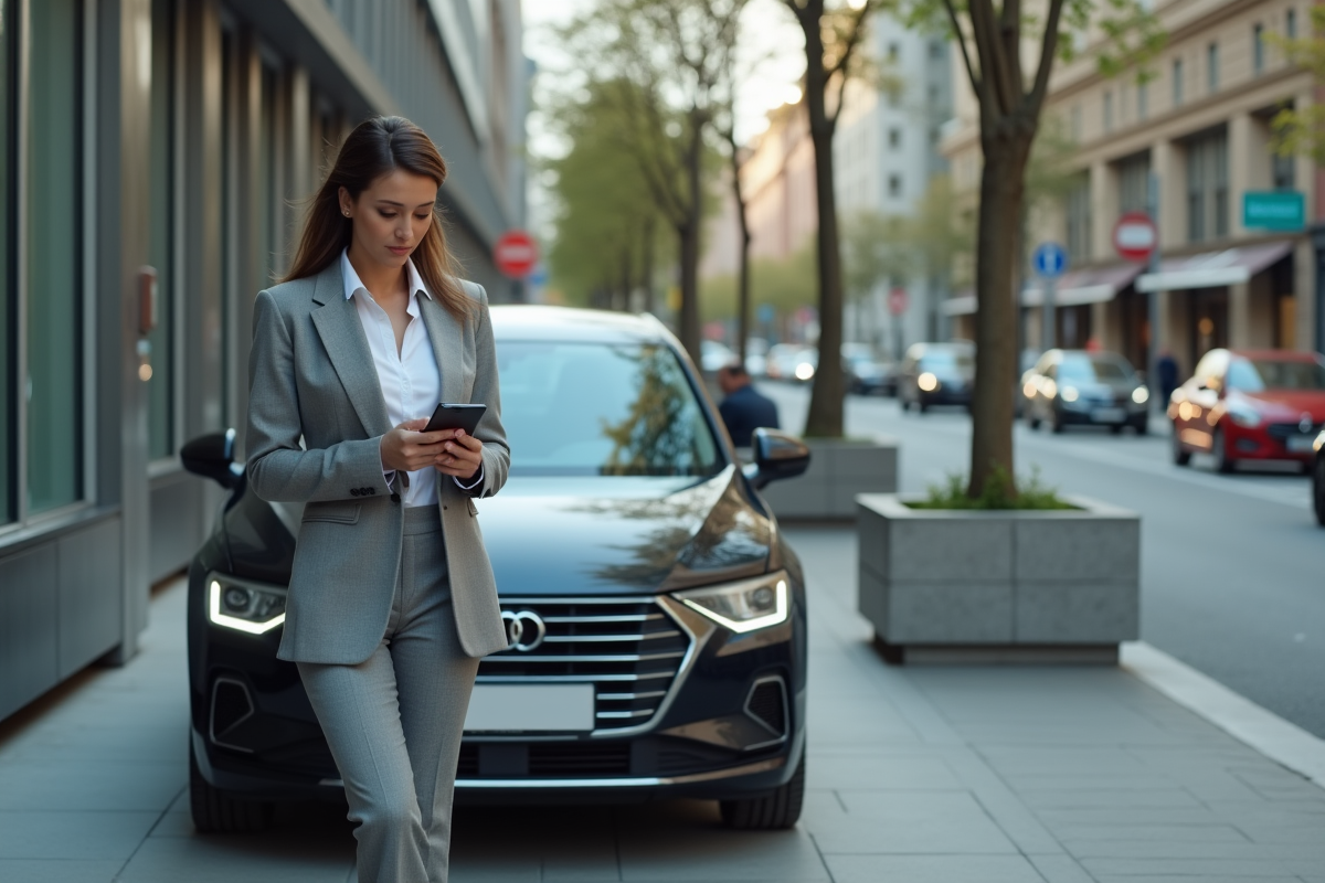 Femme professionnelle vérifiant son téléphone près d