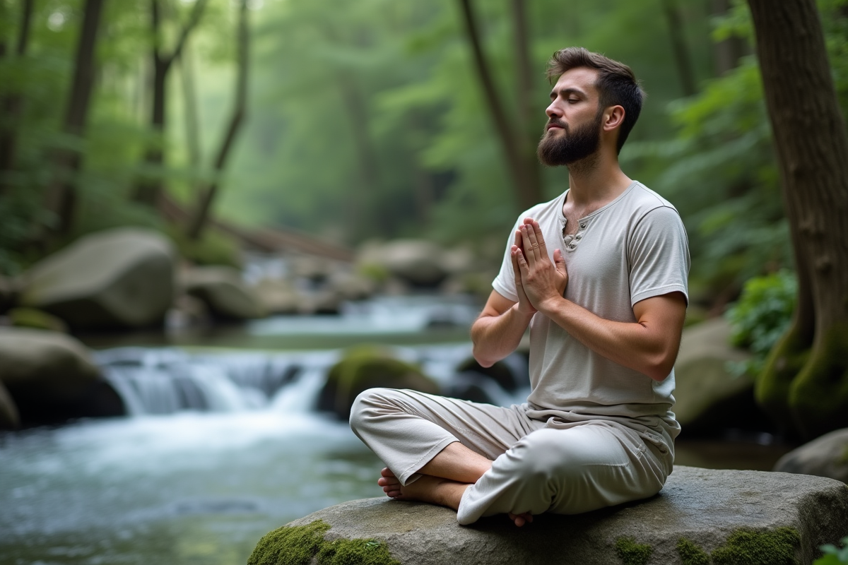 Homme méditant au bord d