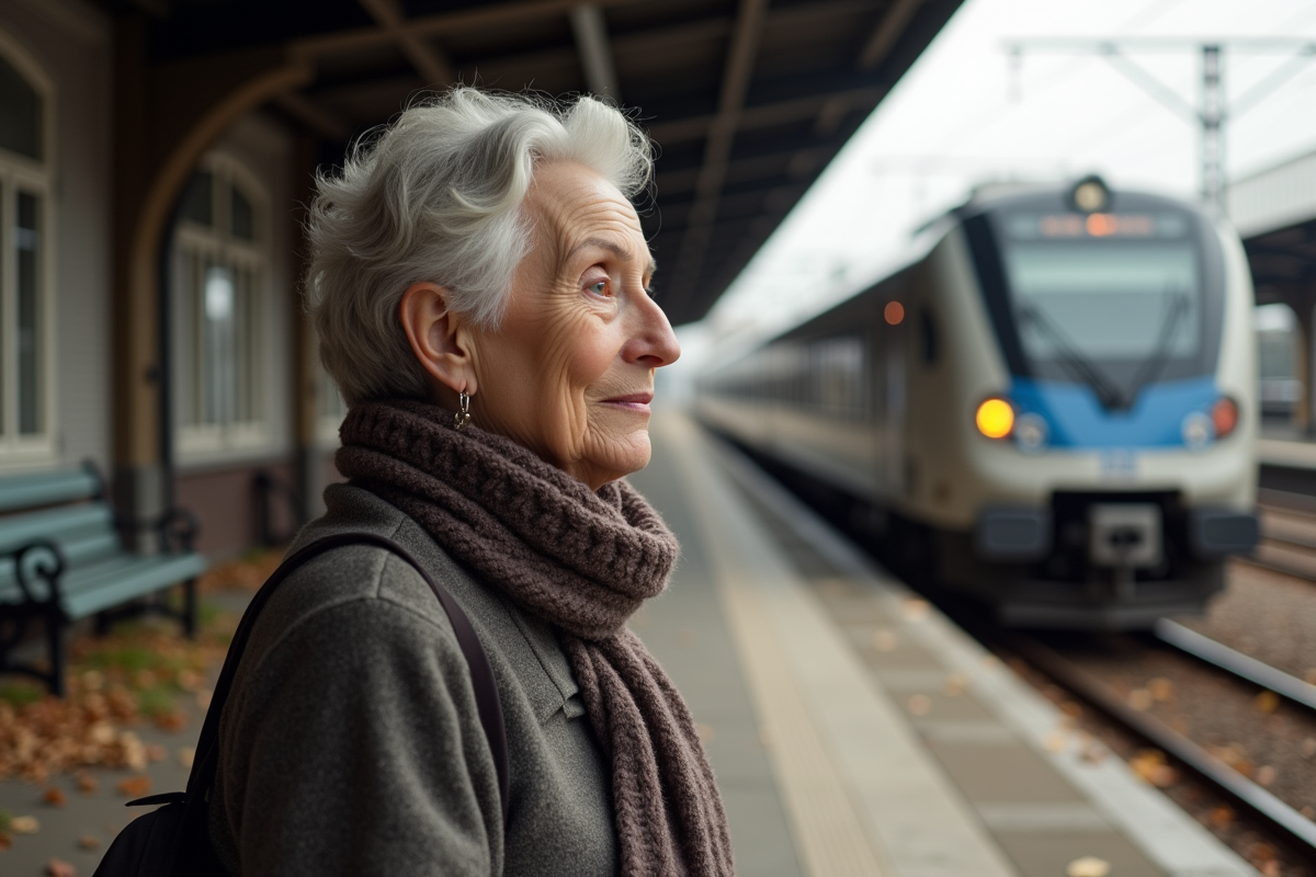 Femme ancienne conductrice de train sur plateforme