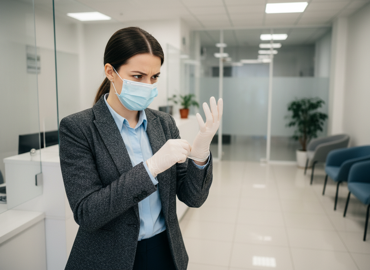 Jeune femme médecin en tenue de protection en clinique urbaine