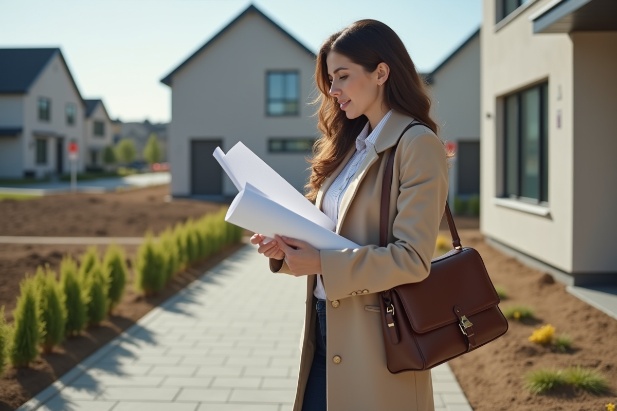 Jeune femme planifiant dans une rue en développement