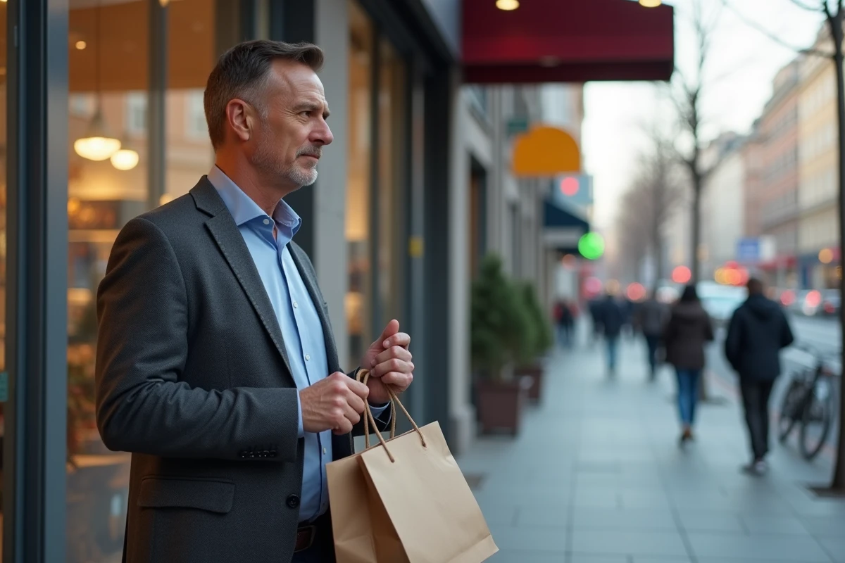 Homme d affaires regarde son sac à l extérieur