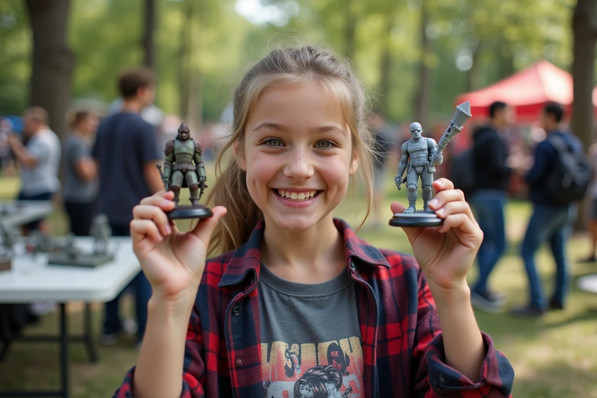 Jeune fille tenant des miniatures lors d’un événement extérieur