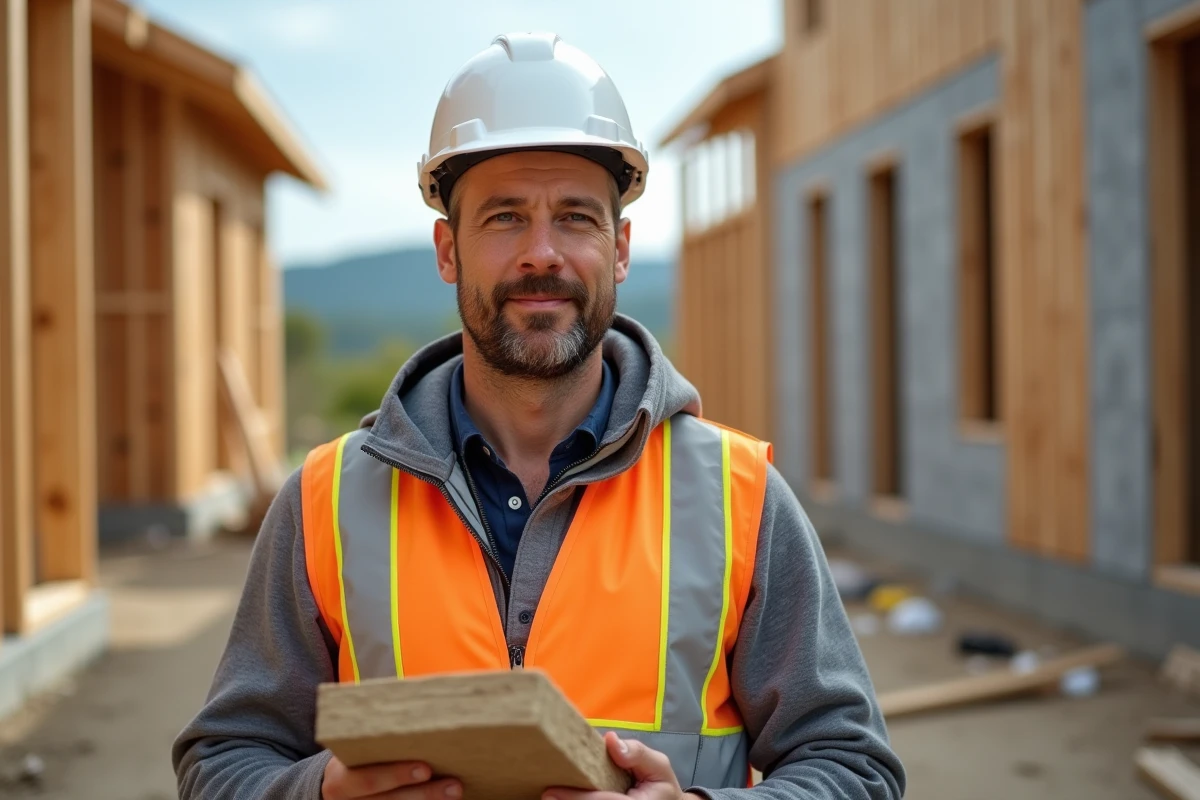 Ouvrier de construction avec panneaux d