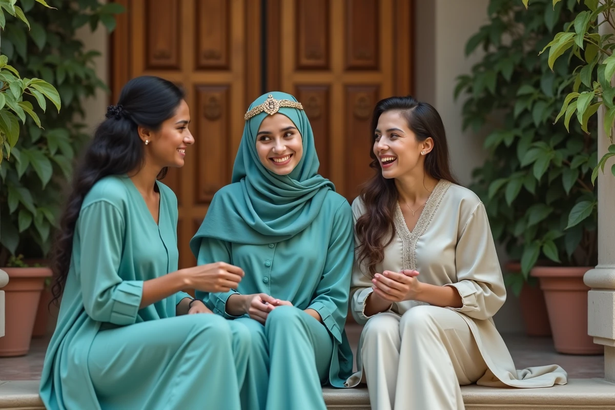 Trois jeunes femmes discutant sur les marches d une bibliothèque