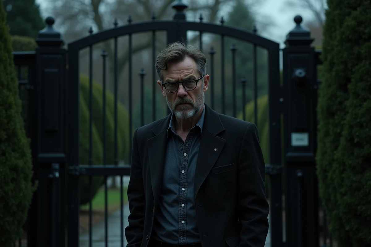 Homme en veste déchirée dans un jardin sous la lune