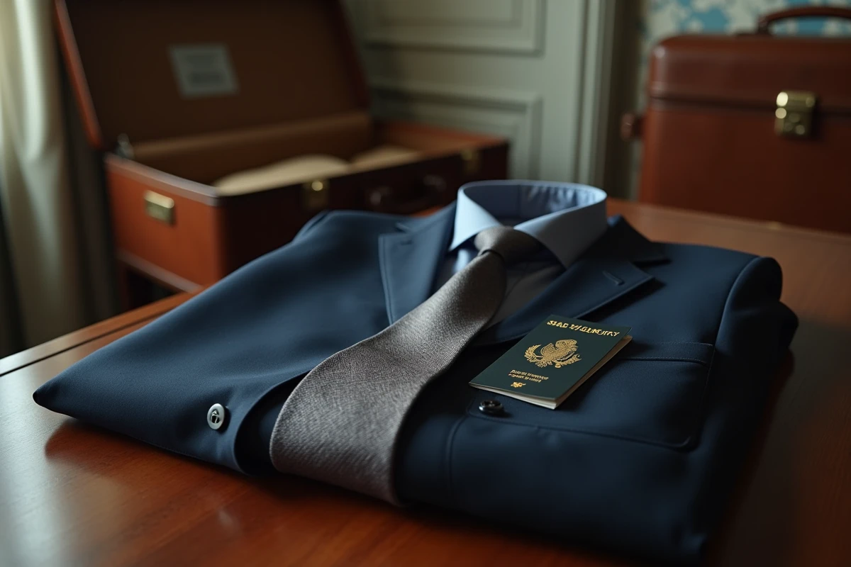 Vêtements et passeport sur une table vintage