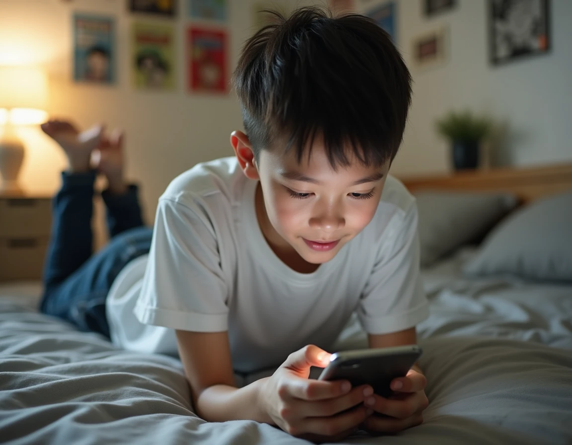Adolescent organisant sa liste de favoris sur une application de lecture de scans manga depuis son smartphone