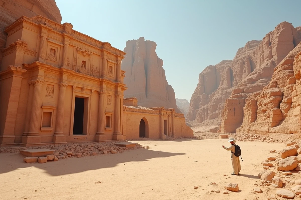 Ruines nabatéennes de Hegra taillées dans le grès rose en Arabie saoudite illustrant ce pays du classement
