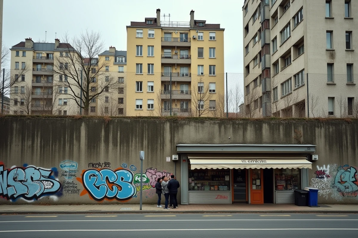 Quartier d'Aubervilliers m&ecirc;lant anciens b&acirc;timents industriels reconvertis et tours de logements sociaux
