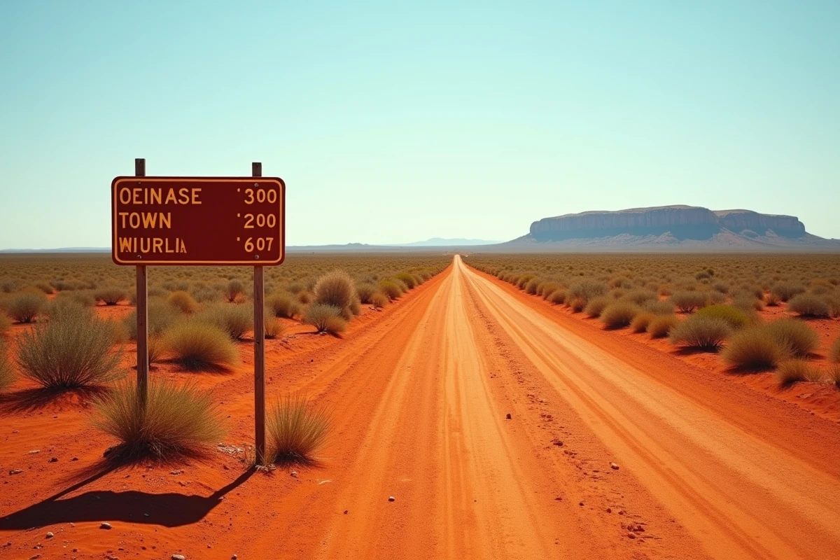 Route rouge s'étirant à l'infini dans l'Outback australien illustrant l'Australie comme continent à part entière