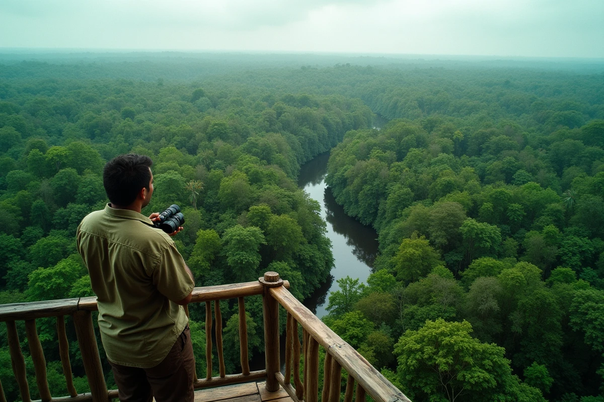 Canopée de la forêt amazonienne au Brésil vue depuis une tour d'observation illustrant le géant d'Amérique du Sud
