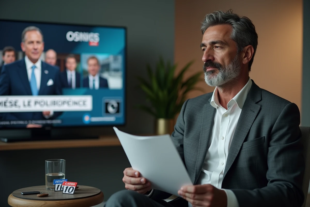 Journaliste politique fran&ccedil;ais dans les coulisses d'un studio de t&eacute;l&eacute;vision, symbolisant la transition entre notori&eacute;t&eacute; r&eacute;gionale et reconnaissance m&eacute;diatique nationale