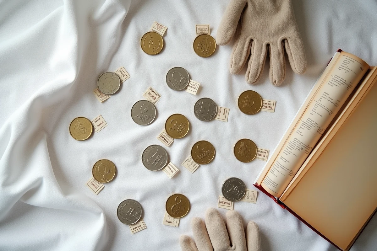 Collection de pi&egrave;ces de 2 euros rares de diff&eacute;rents pays europ&eacute;ens en vue &agrave; plat sur lin blanc