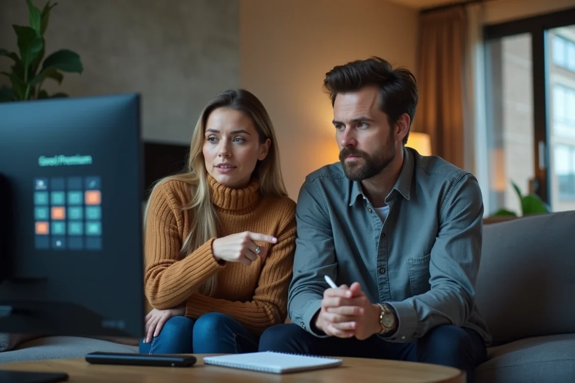 Deux joueurs comparant les options gratuites et premium d'un jeu en ligne pour évaluer le pay to win