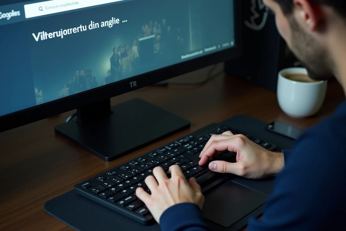 Gros plan sur un &eacute;cran d'ordinateur affichant une recherche de nouvelle adresse de site de streaming de films