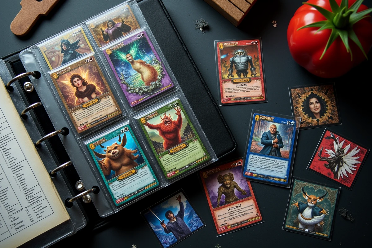 Vue a&eacute;rienne de cartes rares et holographiques du set EV09 Aventure Ensemble tri&eacute;es sur une table de collectionneur