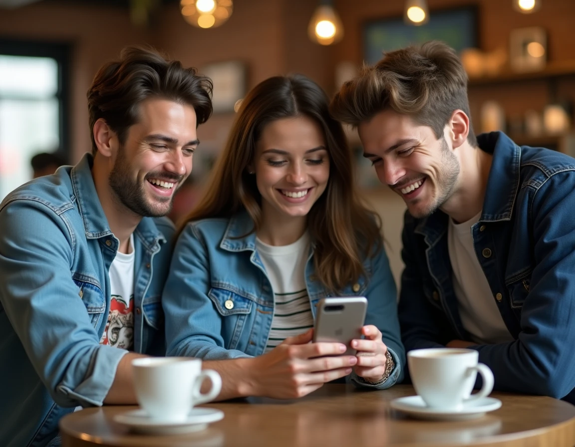 Groupe de jeunes adultes discutant de leur waifu et de ce qu'elle r&eacute;v&egrave;le de leur personnalit&eacute; autour d'un caf&eacute;