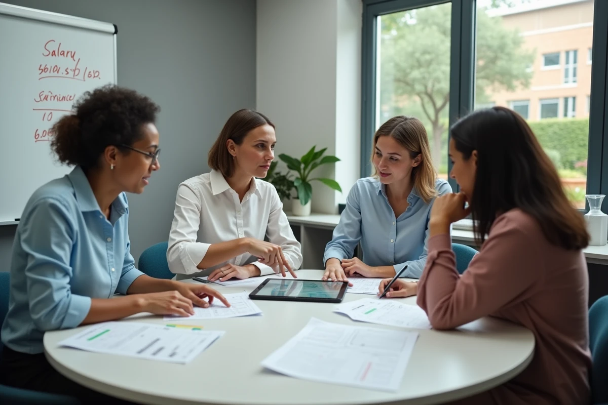 Groupe d'enseignants certifiés réunis en réunion pour discuter de la grille salariale et des impacts des revalorisations en 2026