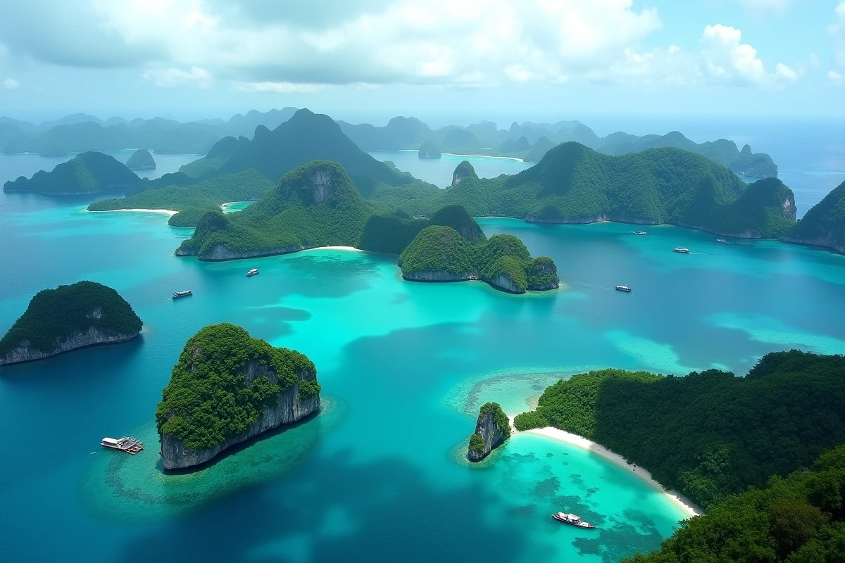 Archipel de Raja Ampat en Indonésie avec ses îles couvertes de jungle et ses eaux turquoise illustrant le plus grand archipel mondial