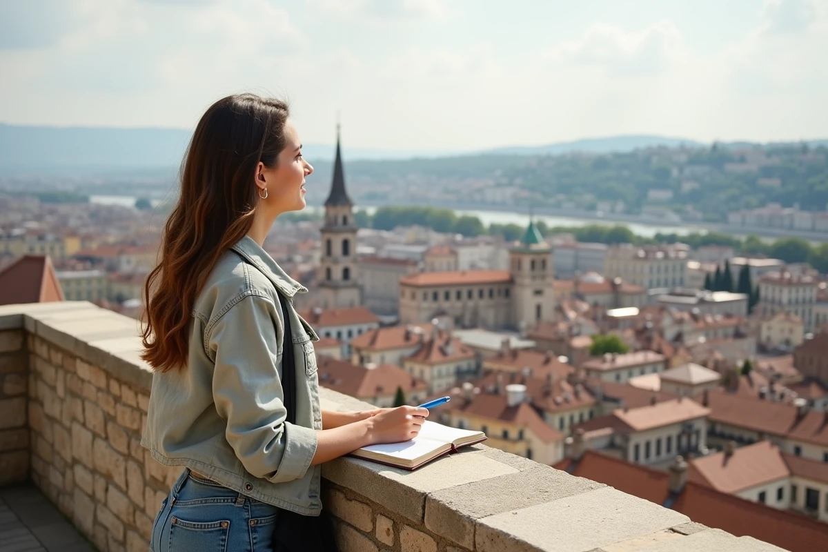 Vue panoramique depuis un toit sur les toits de Lyon, deuxième grande ville de France avec la confluence des fleuves