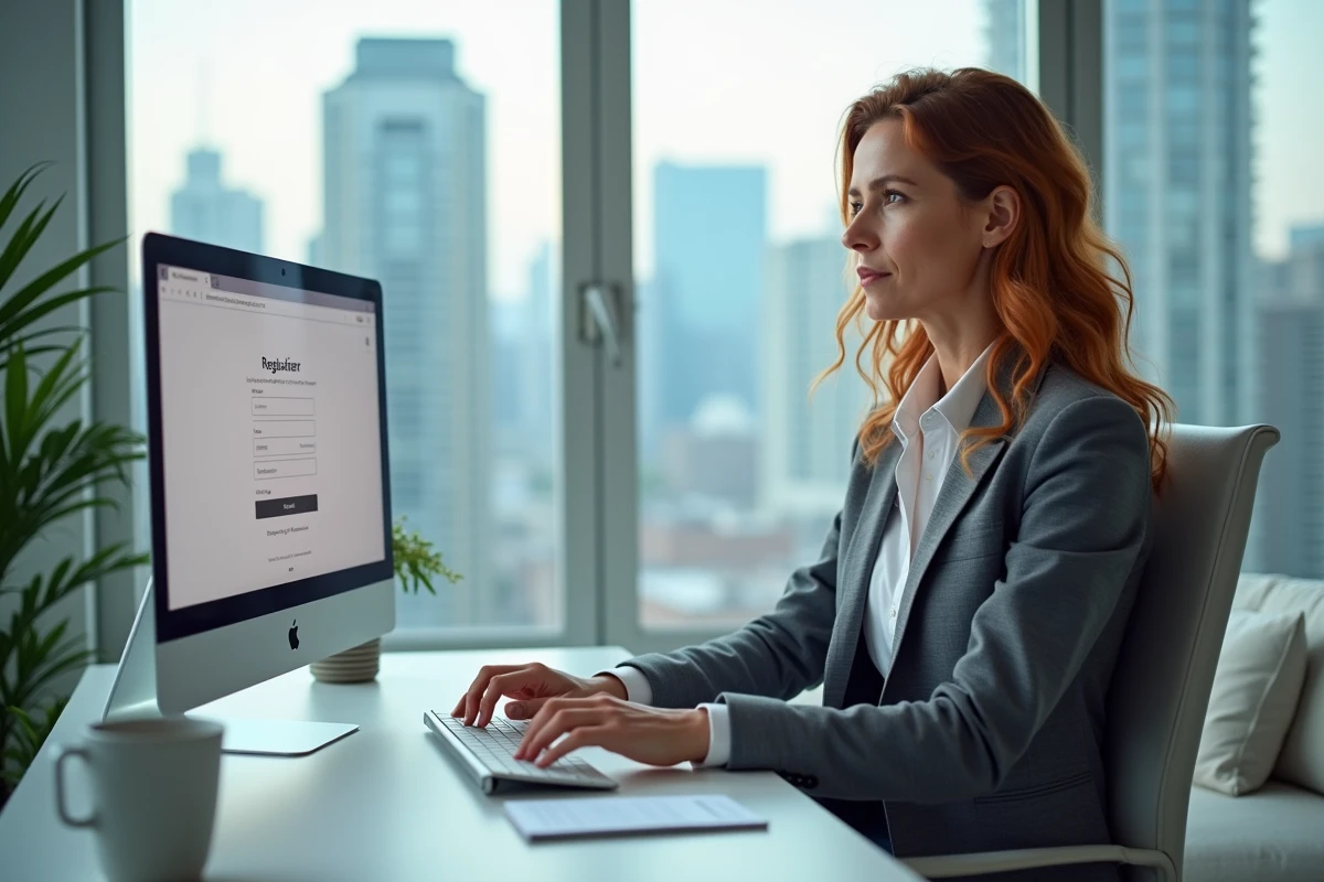Femme d'&acirc;ge m&ucirc;r naviguant sur une plateforme de rencontre s&eacute;rieuse depuis son appartement moderne