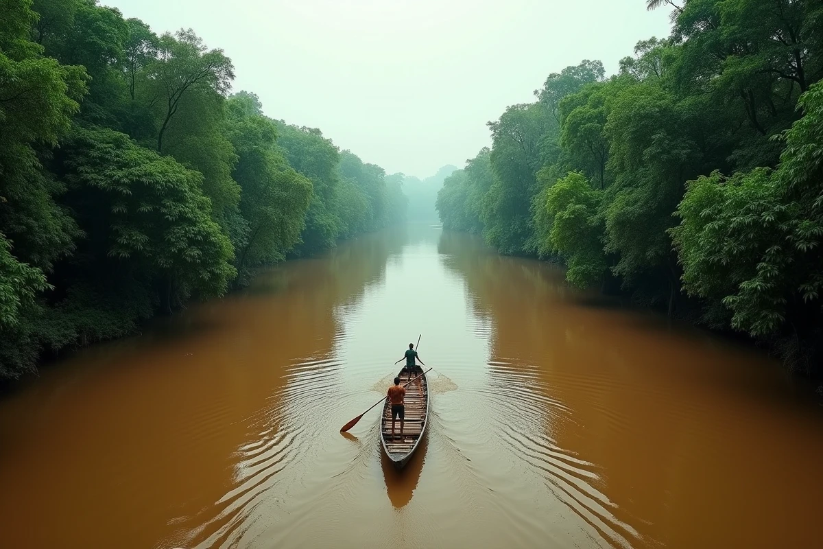 Le fleuve Congo traversant la jungle équatoriale dense illustrant la République démocratique du Congo