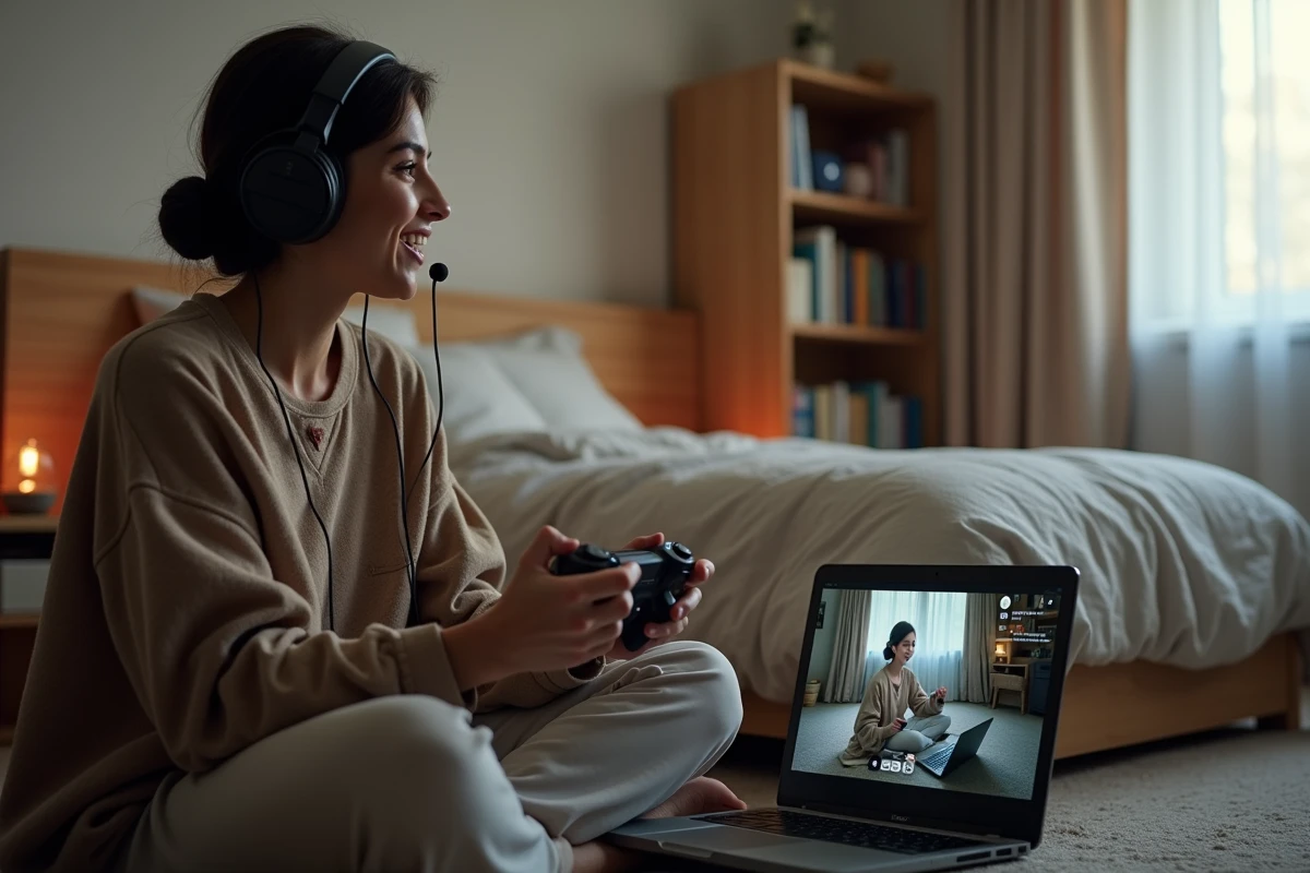 Deux joueuses en session coop&eacute;rative en ligne &agrave; distance illustrant la rejouabilit&eacute; et le temps de jeu de Split Fiction