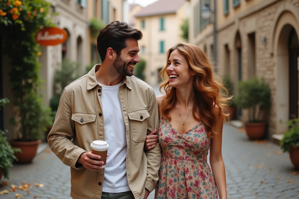 Yoann Usai et sa compagne se promenant dans un village fran&ccedil;ais, couple complice en 2026