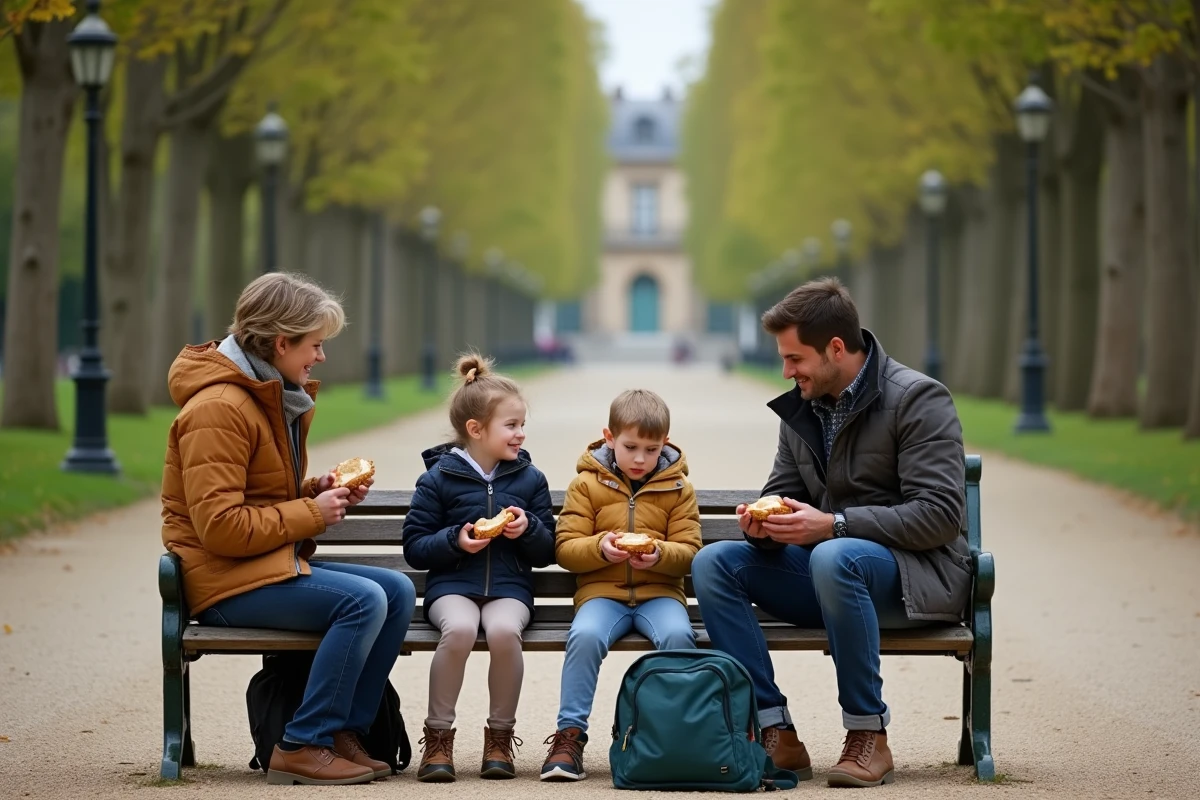 Famille pique-niquant dans une zone non autorisée du parc de Bagatelle, ignorant les panneaux de signalisation