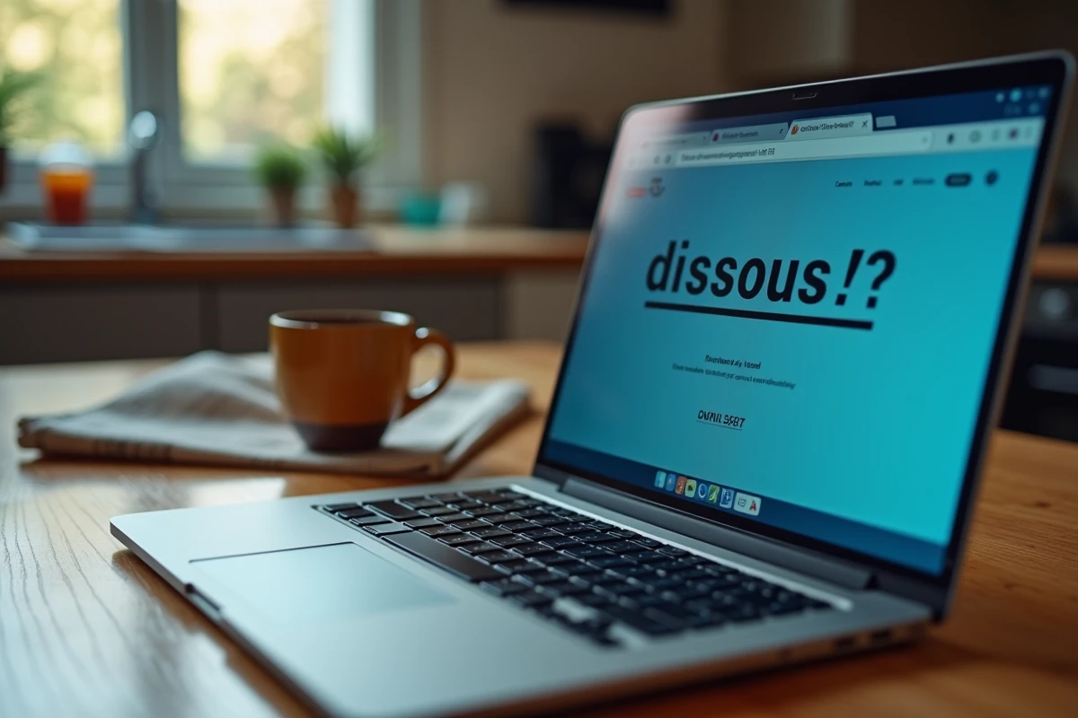 Écran d'ordinateur portable montrant une redirection de nom de domaine humoristique vers un site politique français