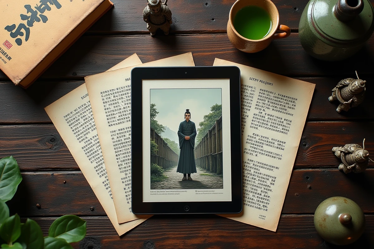 Tablette et scans de manhwa entour&eacute;s d'accessoires de lecture asiatique &ndash; alternatives l&eacute;gales et traductions fran&ccedil;aises