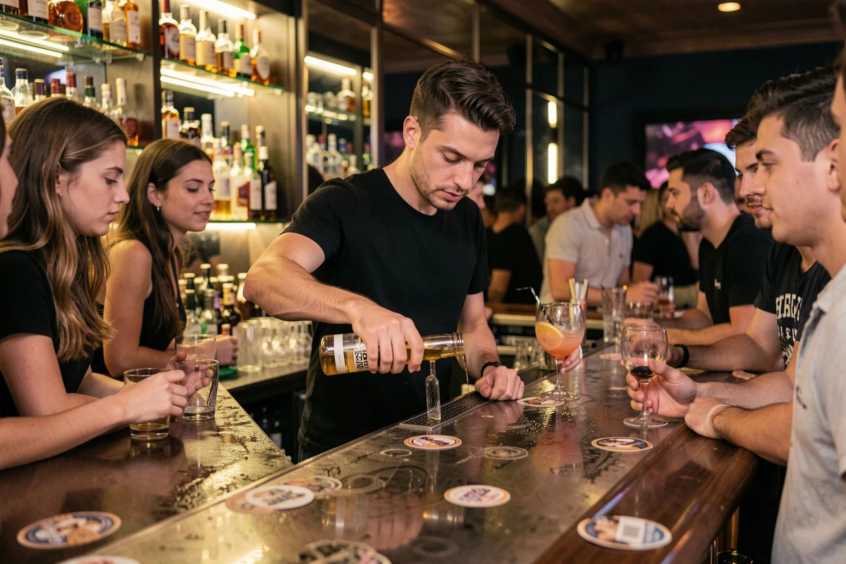 Barman pr&eacute;parant un cocktail au bar du Kripton Club &agrave; Yssingeaux