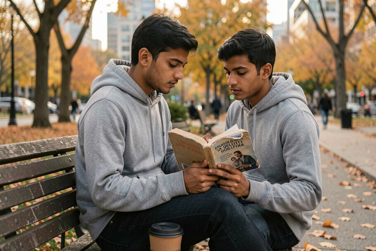 Jeune homme lisant seul dans un parc urbain, illustrant la prise de conscience individuelle face aux discriminations