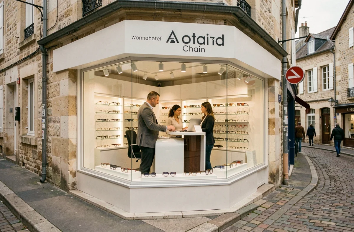 Magasin Alain Afflelou &agrave; Vernon dans le nord de l'Eure avec un opticien conseillant une cliente dans un espace moderne
