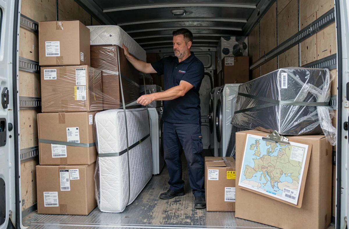 Camion de Chalon Déménagements chargé de meubles emballés pour une livraison vers l'est de la France