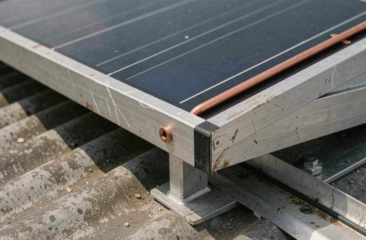 D&eacute;tail du panneau solaire thermique avec absorbeur s&eacute;lectif et tubes en cuivre pour chauffe-eau solaire