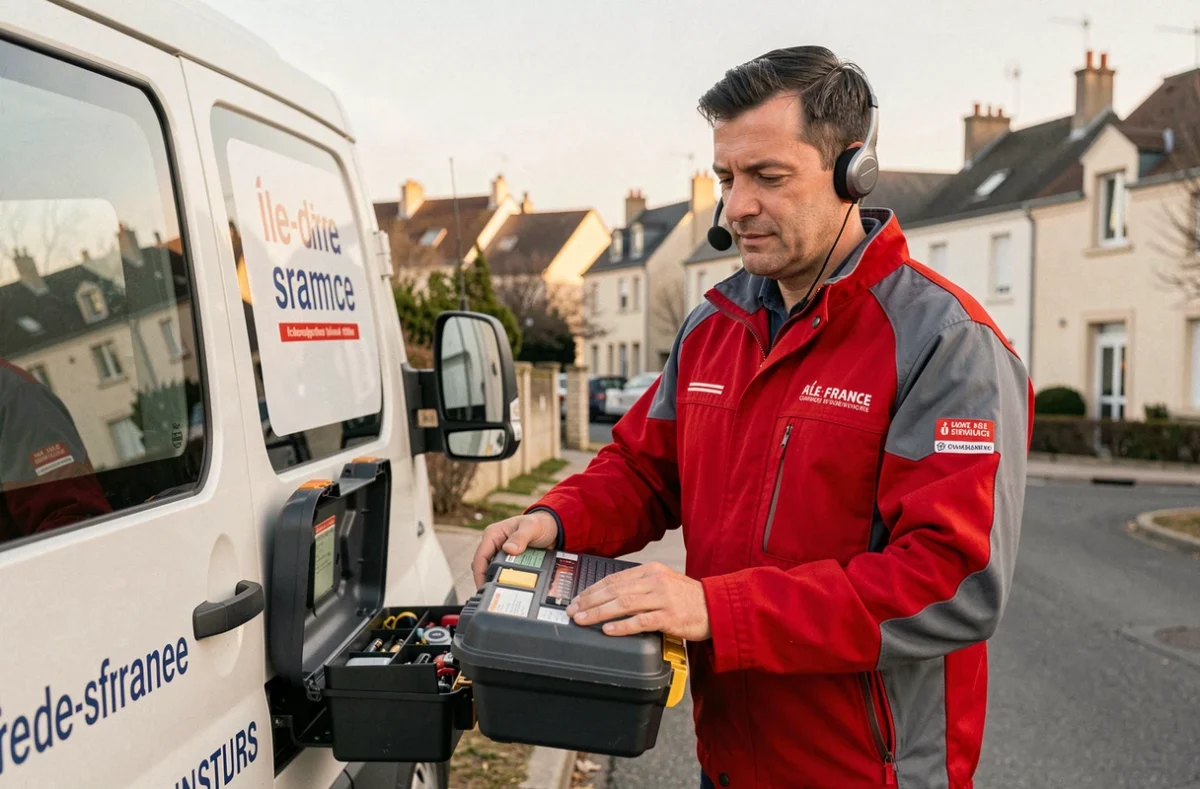 Technicien EPS Paris chargeant son véhicule d'intervention pour une mission sur Antony et le sud parisien